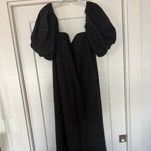 Black Cotton Dress with Balloon Sleeves